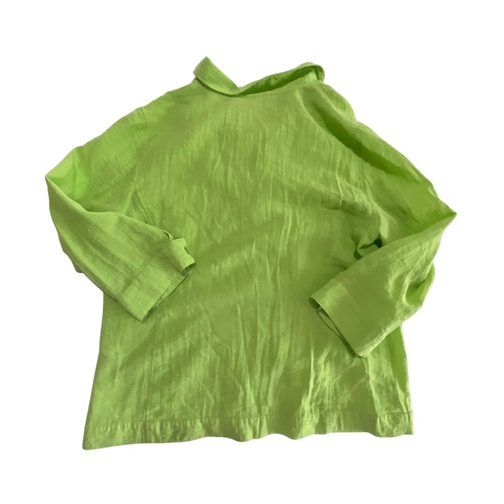 Chico's Women's Green Button Front 3/4 Sleeve Textured Linen Top Sz 2 Large 12 - Picture 6 of 7